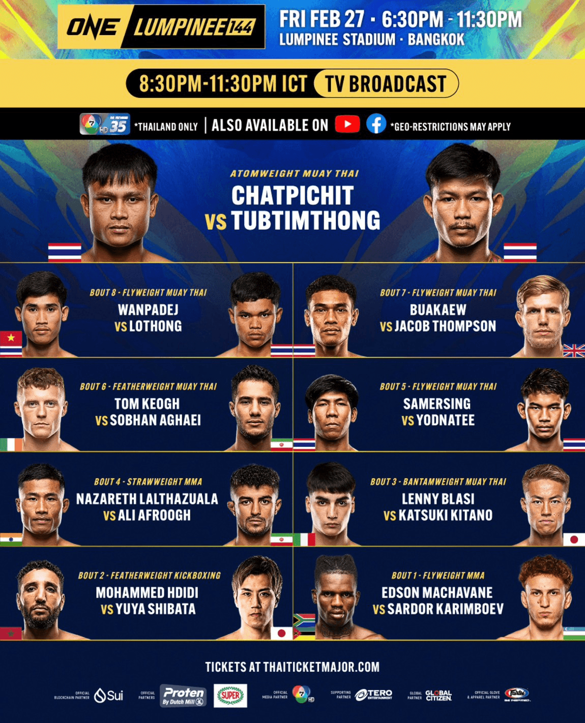 ONE Friday Fights 144: Chatpichit vs. Tubtimthong Bout Card